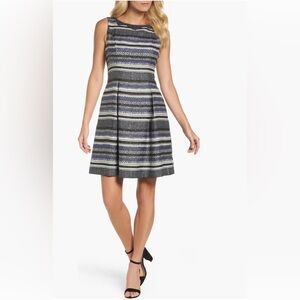 Adrianna Papell Herringbone Stripe Fit & Flare Dress